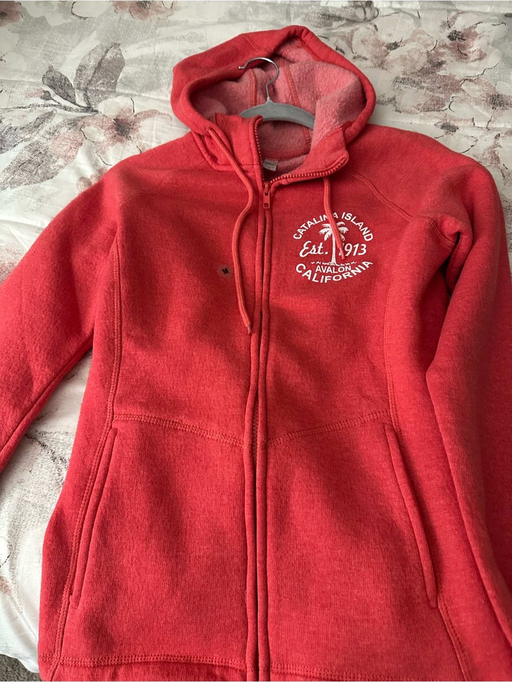 Catalina Coral-Red Kids Hooded Zip Fleece Jacket